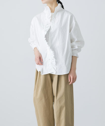 純棉荷葉邊領襯衫