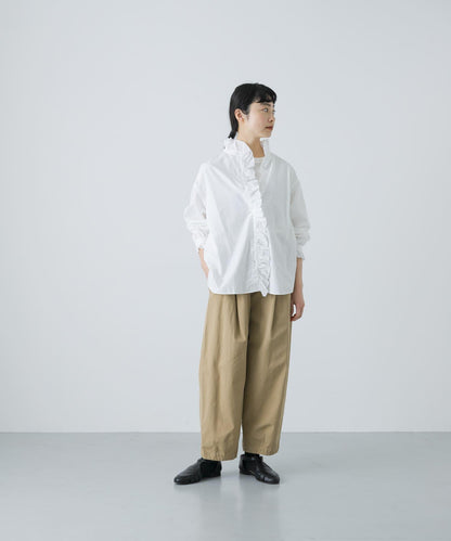 純棉荷葉邊領襯衫