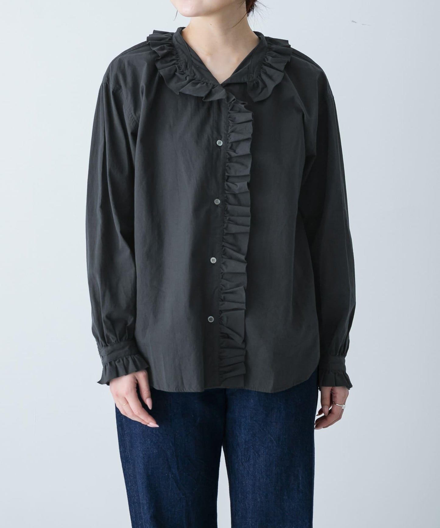 純棉荷葉邊領襯衫