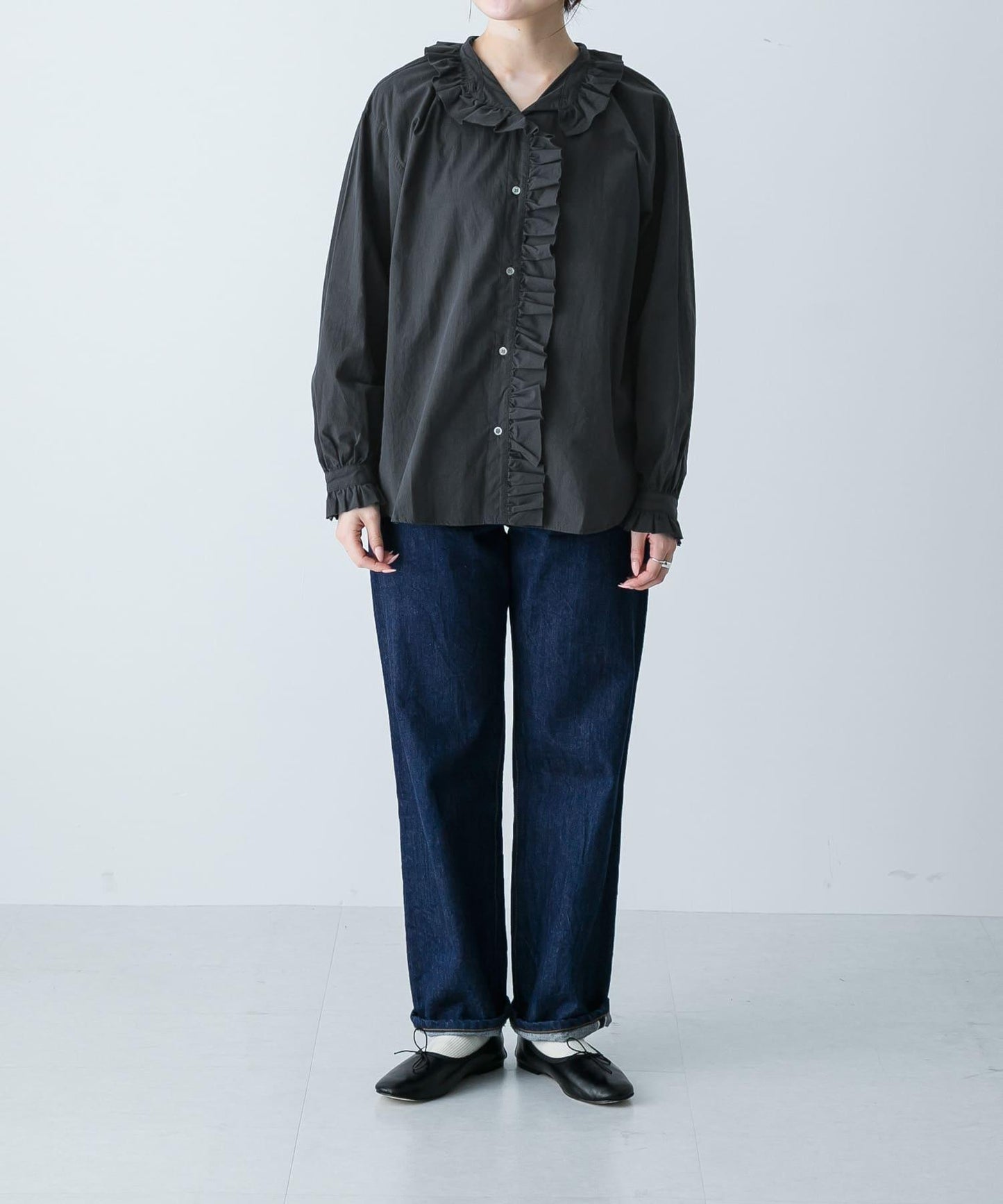 純棉荷葉邊領襯衫