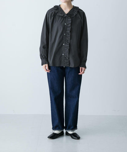 純棉荷葉邊領襯衫