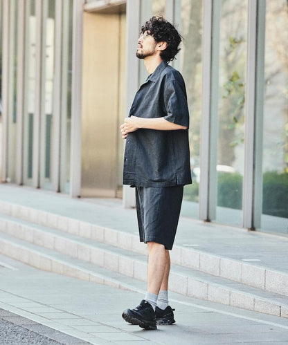 亞麻棉鬆緊休閒短褲