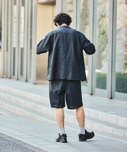 亞麻棉鬆緊休閒短褲