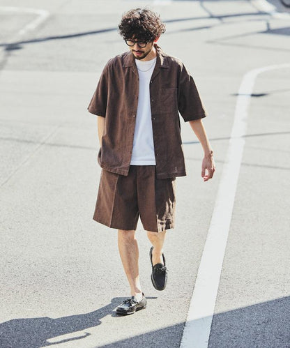 亞麻棉鬆緊休閒短褲