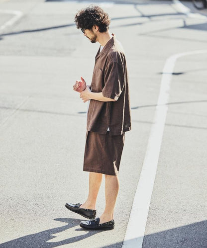 亞麻棉鬆緊休閒短褲