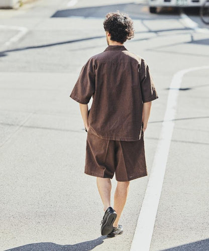 亞麻棉鬆緊休閒短褲