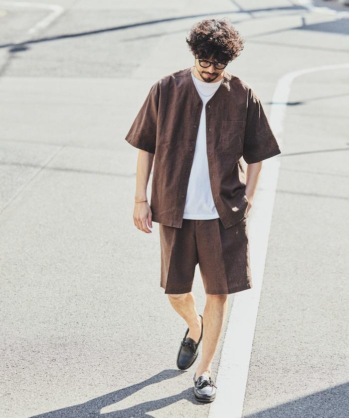 亞麻棉鬆緊休閒短褲