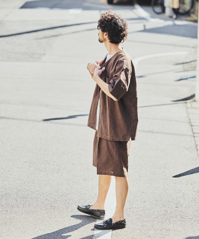 亞麻棉鬆緊休閒短褲