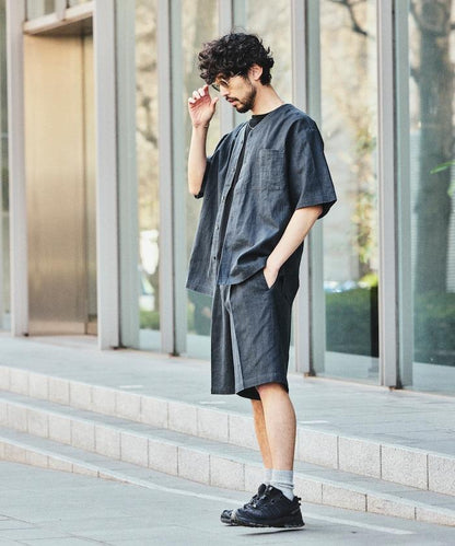 亞麻棉鬆緊休閒短褲