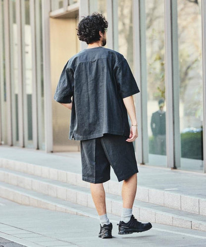 亞麻棉鬆緊休閒短褲