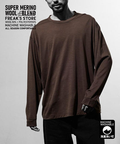 可機洗 美利奴羊毛混紡 長袖T恤