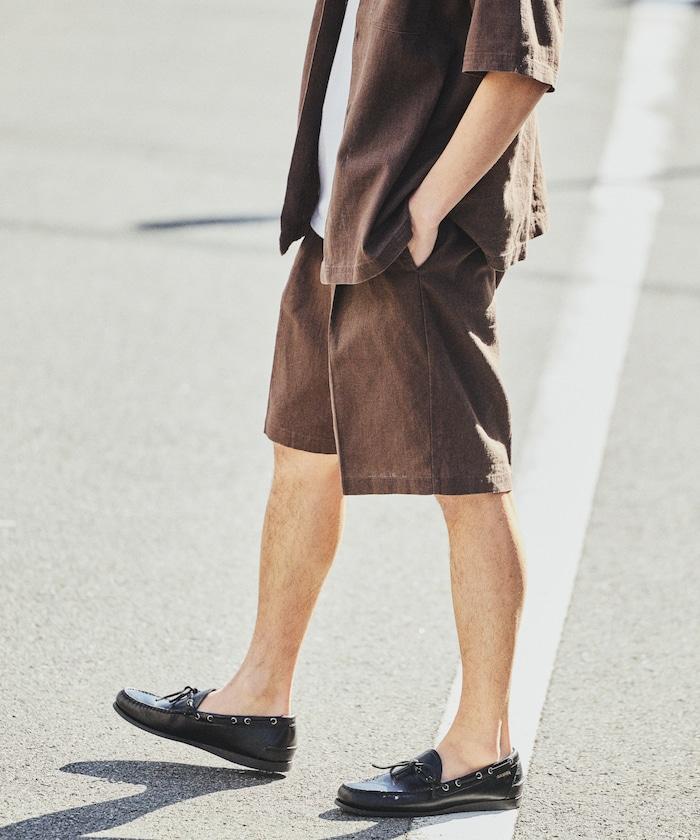 亞麻棉鬆緊休閒短褲