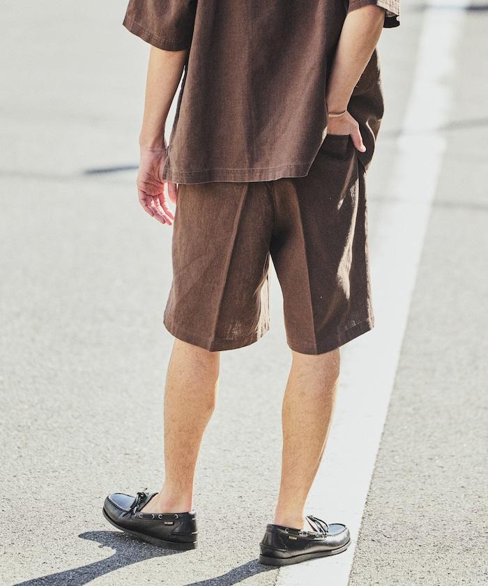 亞麻棉鬆緊休閒短褲