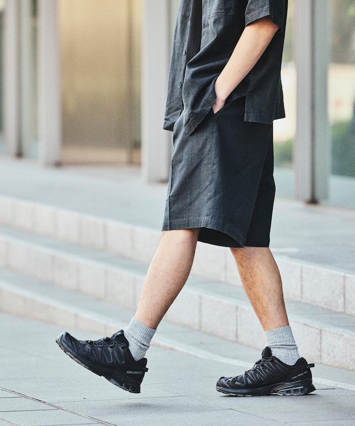 亞麻棉鬆緊休閒短褲