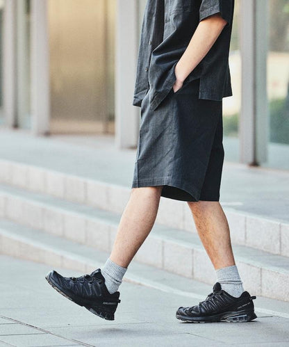 亞麻棉鬆緊休閒短褲