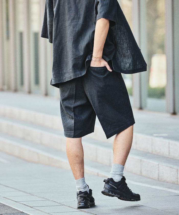 亞麻棉鬆緊休閒短褲