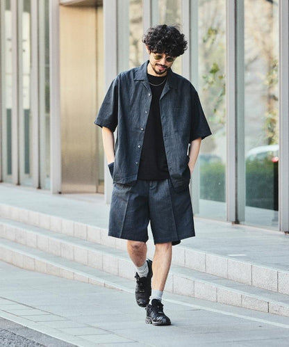 亞麻棉鬆緊休閒短褲