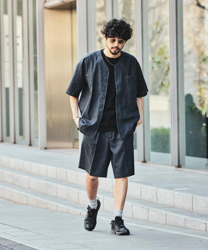 亞麻棉鬆緊休閒短褲