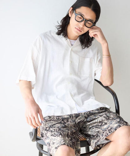 多比織寬鬆版開領短袖襯衫