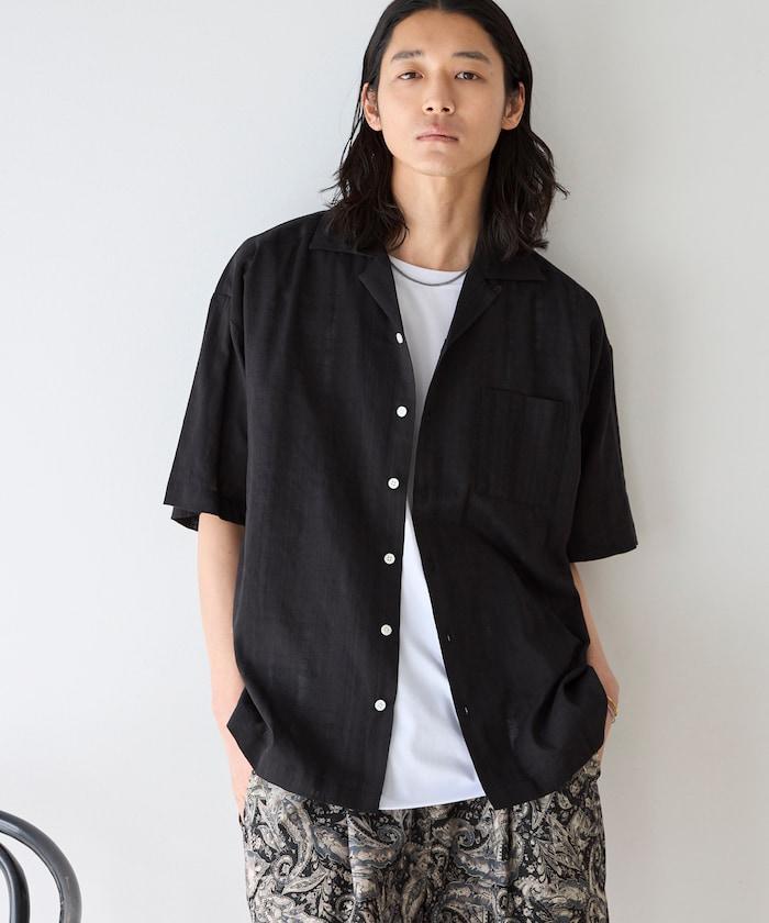 多比織寬鬆版開領短袖襯衫