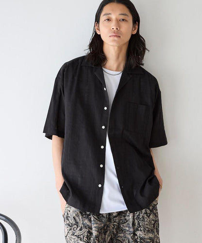 多比織寬鬆版開領短袖襯衫