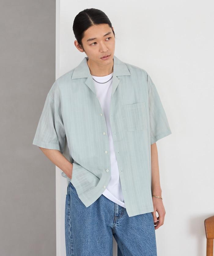 多比織寬鬆版開領短袖襯衫