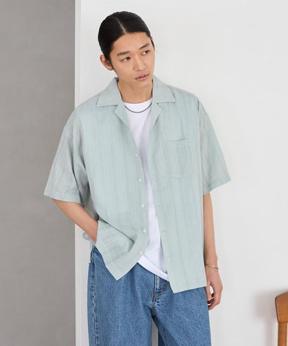 多比織寬鬆版開領短袖襯衫