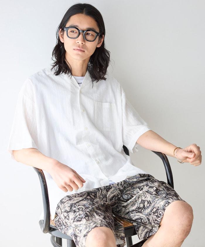 多比織寬鬆版開領短袖襯衫