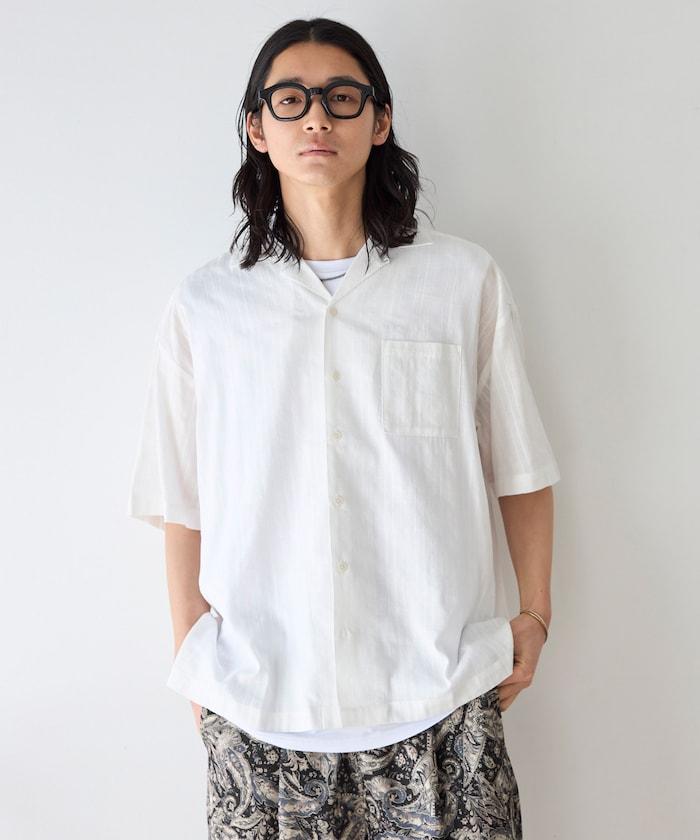 多比織寬鬆版開領短袖襯衫