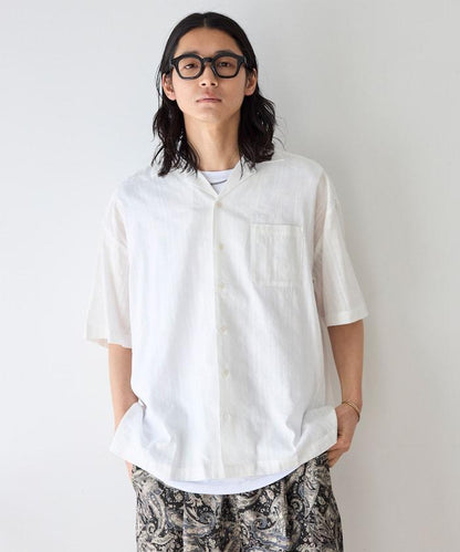 多比織寬鬆版開領短袖襯衫