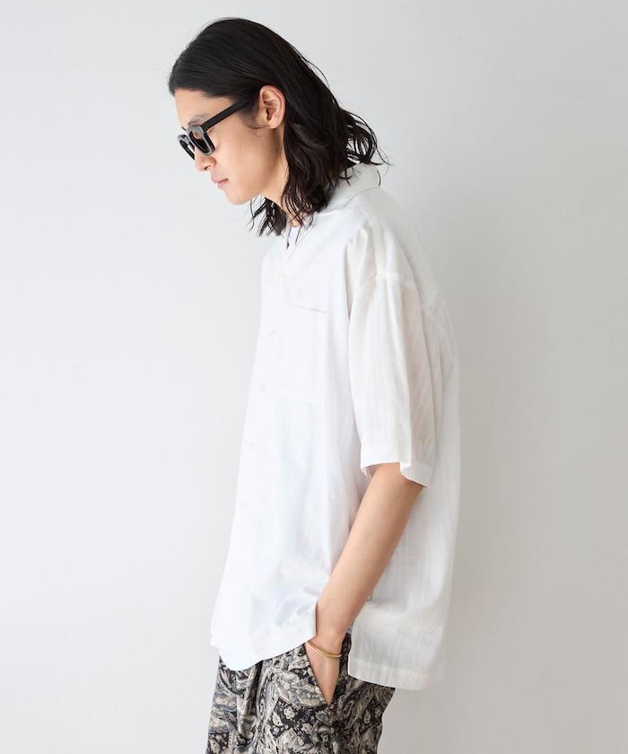 多比織寬鬆版開領短袖襯衫