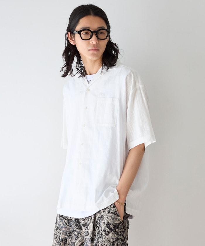 多比織寬鬆版開領短袖襯衫