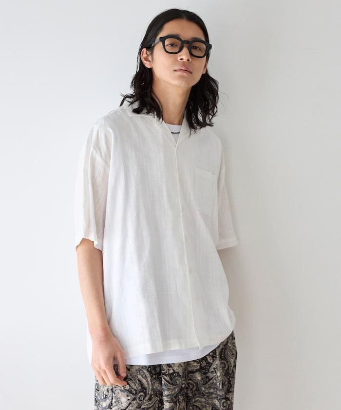 多比織寬鬆版開領短袖襯衫