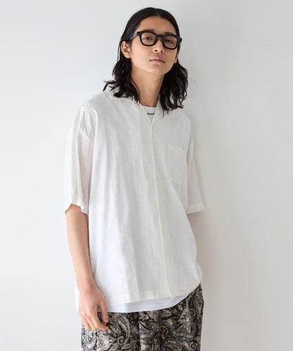 多比織寬鬆版開領短袖襯衫