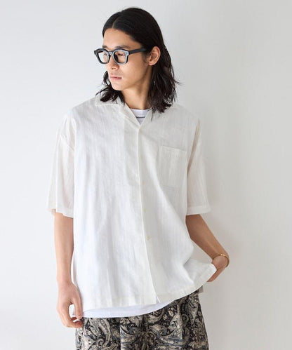多比織寬鬆版開領短袖襯衫
