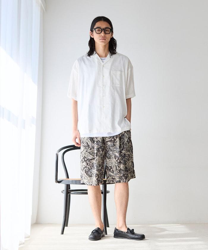 多比織寬鬆版開領短袖襯衫