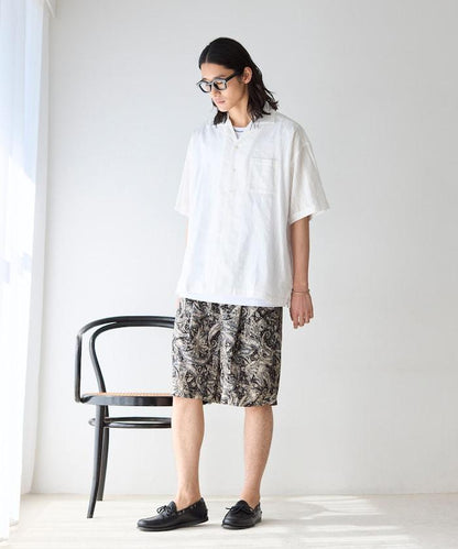 多比織寬鬆版開領短袖襯衫