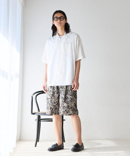 多比織寬鬆版開領短袖襯衫