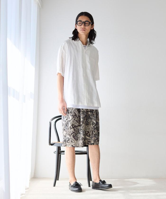 多比織寬鬆版開領短袖襯衫