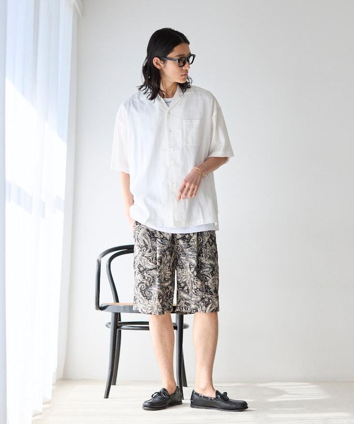 多比織寬鬆版開領短袖襯衫