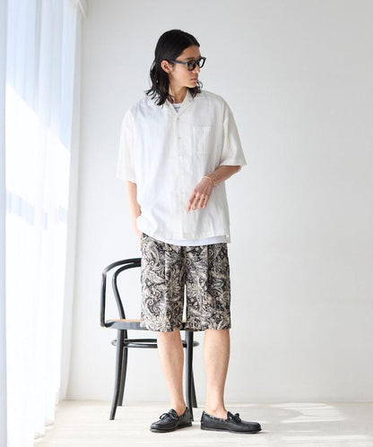 多比織寬鬆版開領短袖襯衫