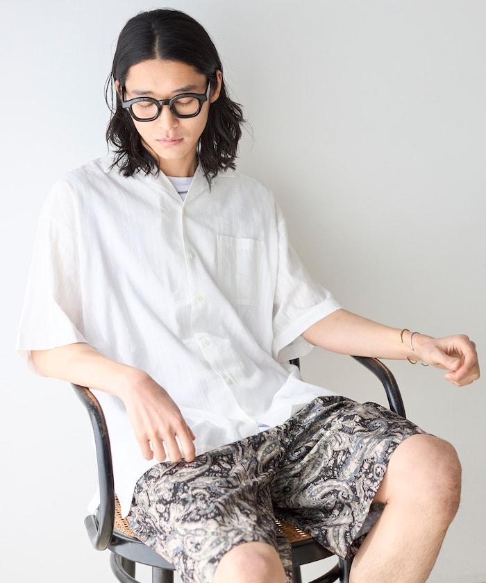 多比織寬鬆版開領短袖襯衫