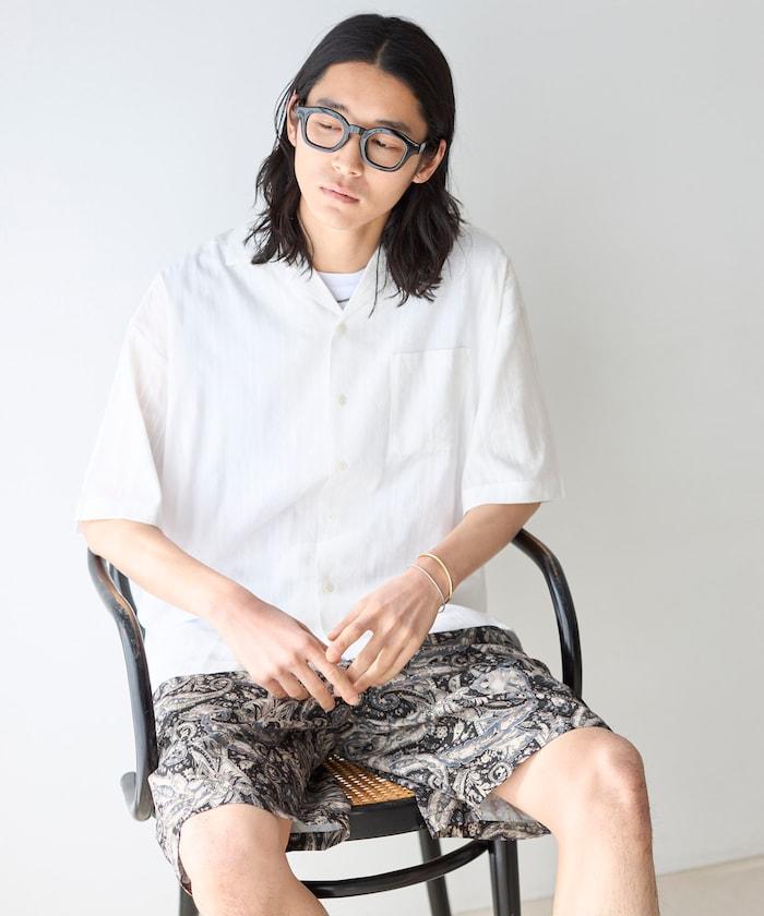 多比織寬鬆版開領短袖襯衫