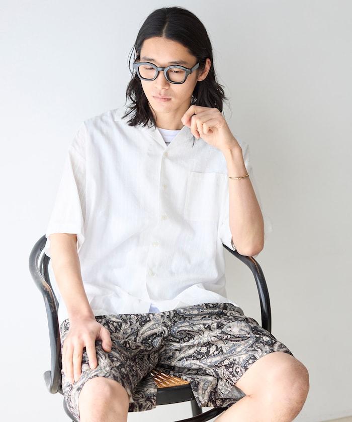 多比織寬鬆版開領短袖襯衫