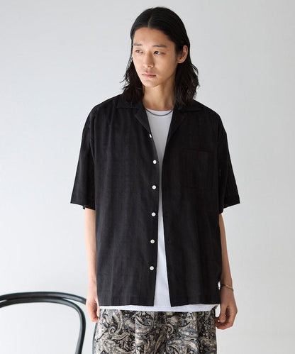 多比織寬鬆版開領短袖襯衫