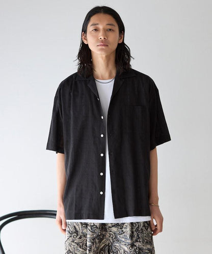 多比織寬鬆版開領短袖襯衫