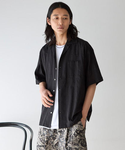 多比織寬鬆版開領短袖襯衫
