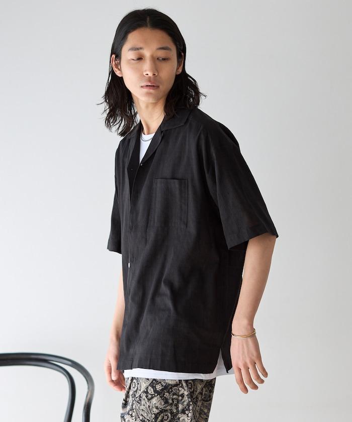 多比織寬鬆版開領短袖襯衫