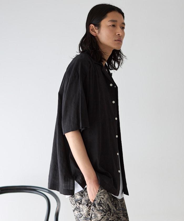 多比織寬鬆版開領短袖襯衫