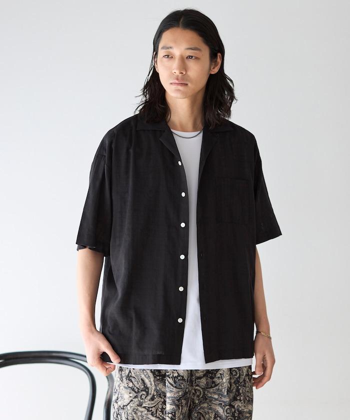 多比織寬鬆版開領短袖襯衫